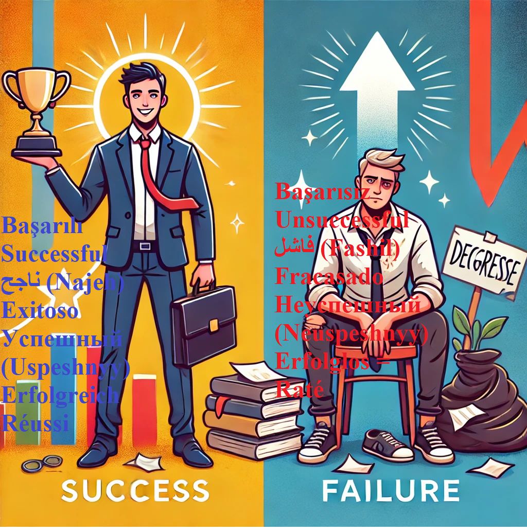 Başarısız = Unsuccessful = فاشل (Fashil) = Fracasado = Неуспешный (Neuspeshnyy) = Erfolglos = Raté
